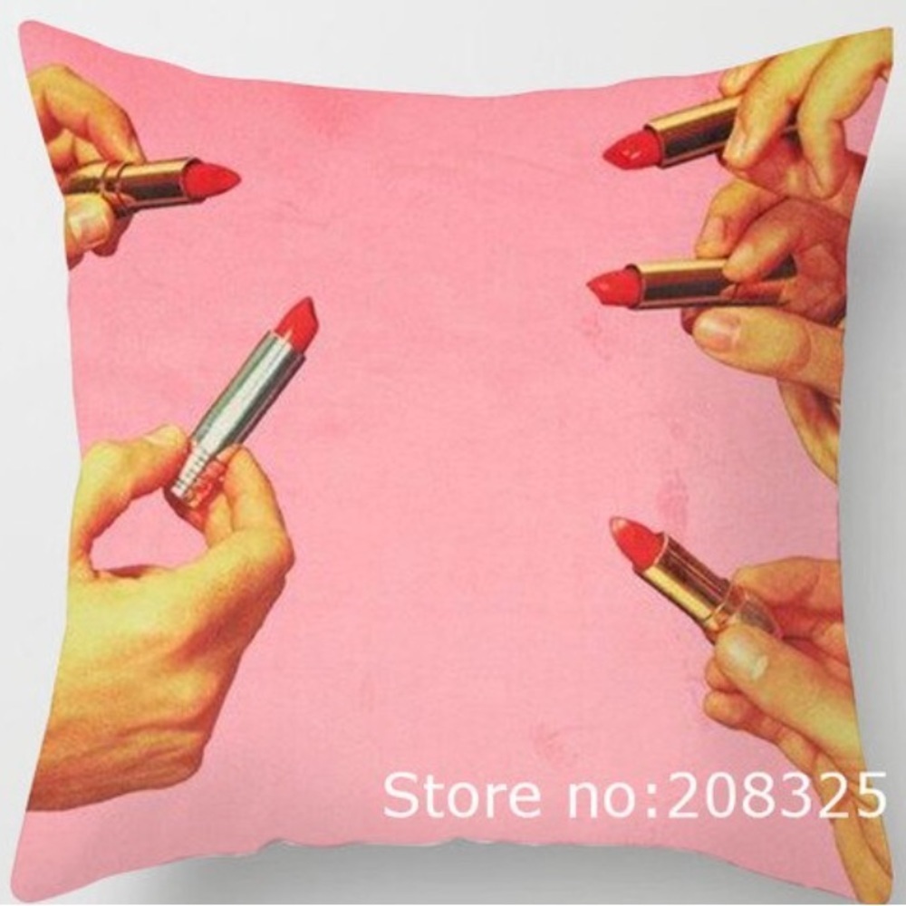 Wild and weird hands holding lipsticks graphic pillow cover